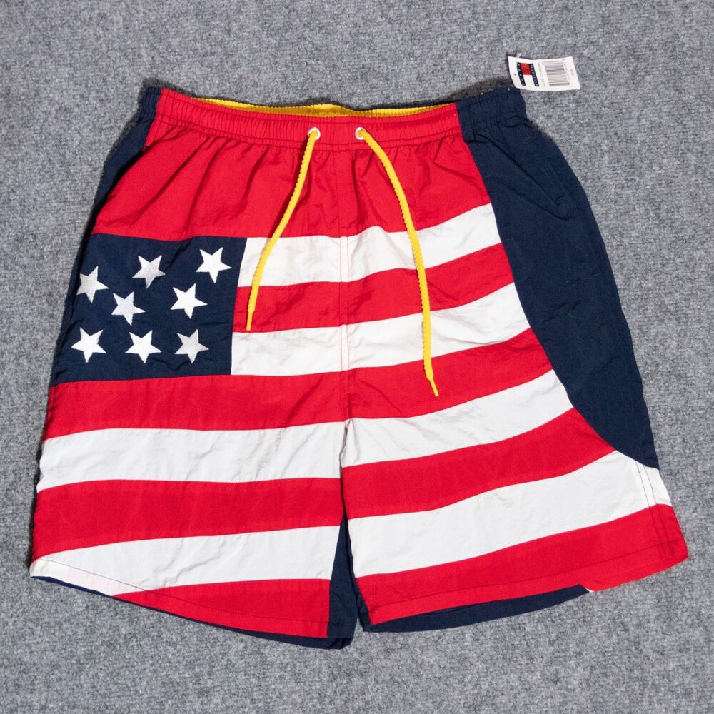 NWT Tommy Hilfiger Intl Games Swim Trunks Shorts USA Flag Youth XL Men's Small